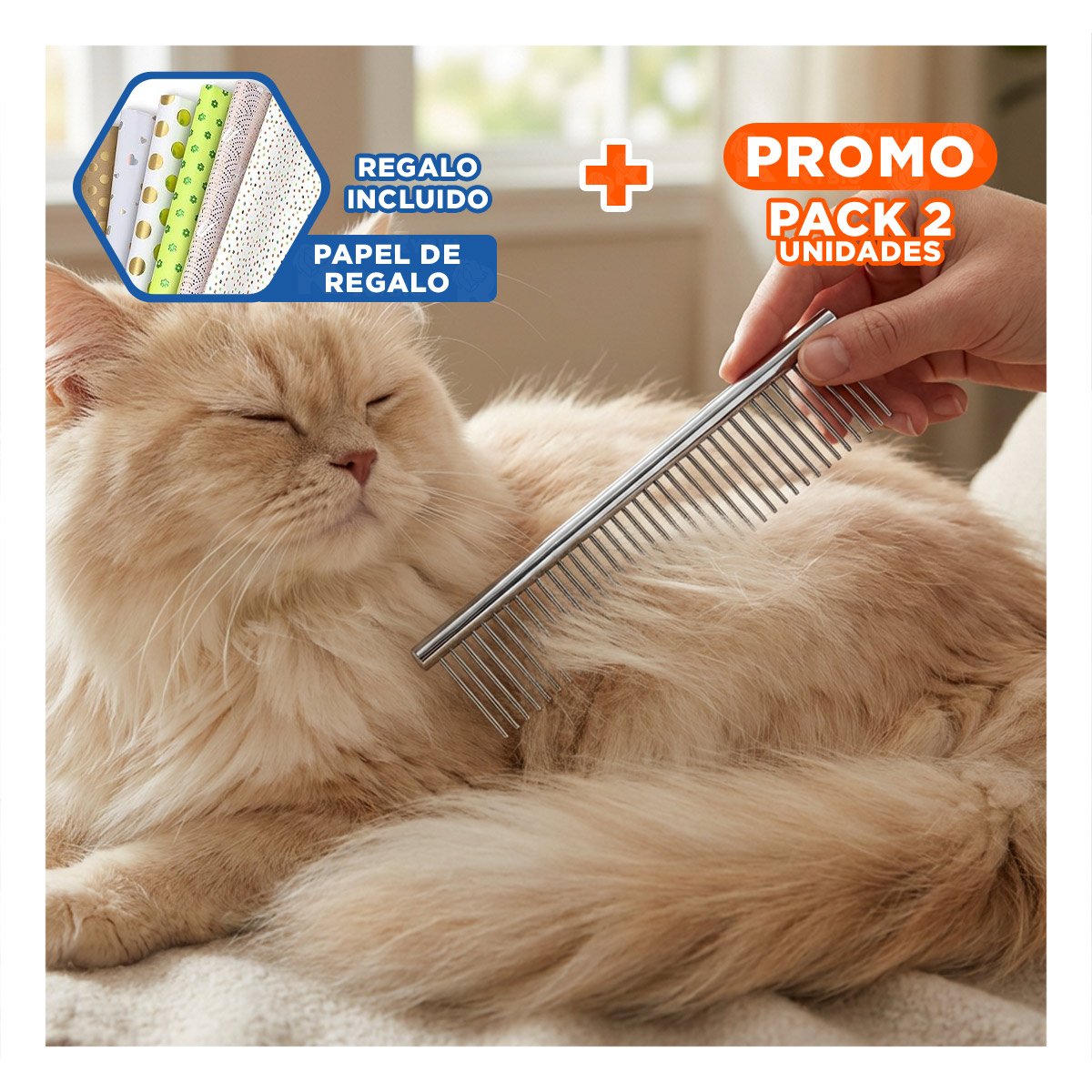 PACK2 HERRAMIENTA PRACTICA PARA CUIDADO DIARIO DE MASCOTA PLATEADO Y+PAPEL REGALO - 1