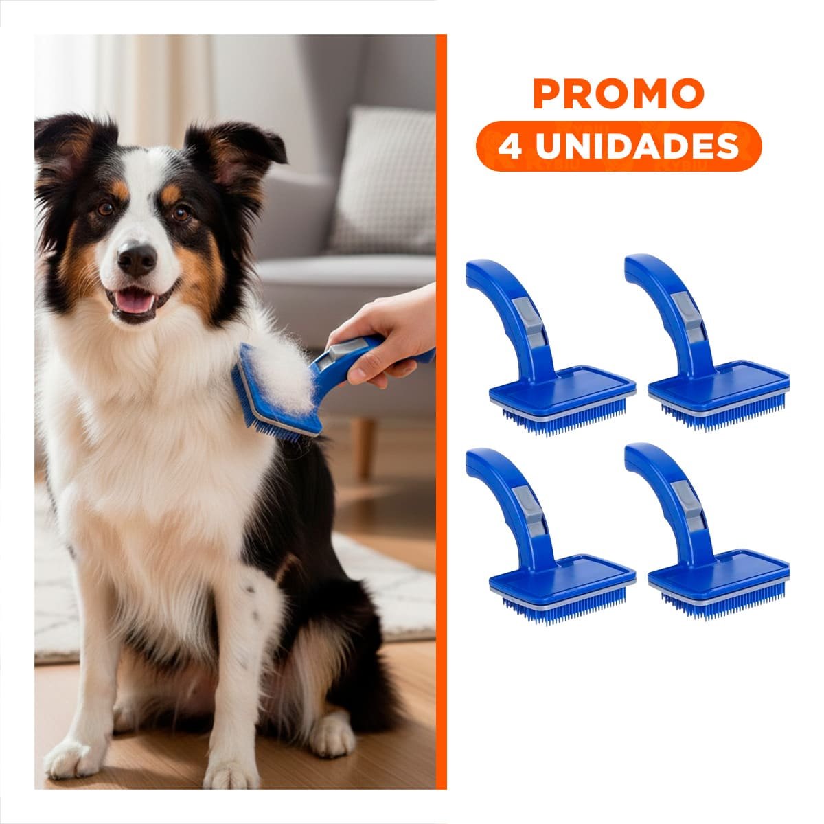 PACK4 PEINADOR AZUL PARA ANIMALES CON BOTON DE AUTOLIMPIEZA PLASTICO GRANDE Y+REGALO STICKER - 1