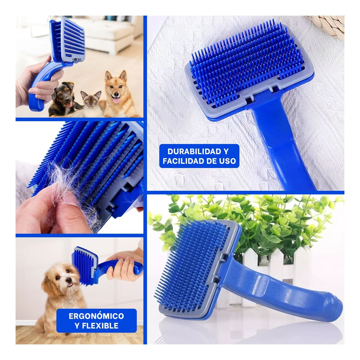 PACK4 PEINADOR AZUL PARA ANIMALES CON BOTON DE AUTOLIMPIEZA PLASTICO GRANDE Y+REGALO STICKER - 2