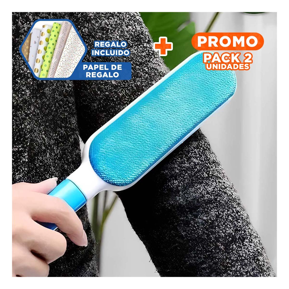 PACK2 UTENSILIO DESPRENDE PELUSA CELESTE GRANDE PARA ROPA Y ACCESORIOS Y+PAPEL REGALO - 1