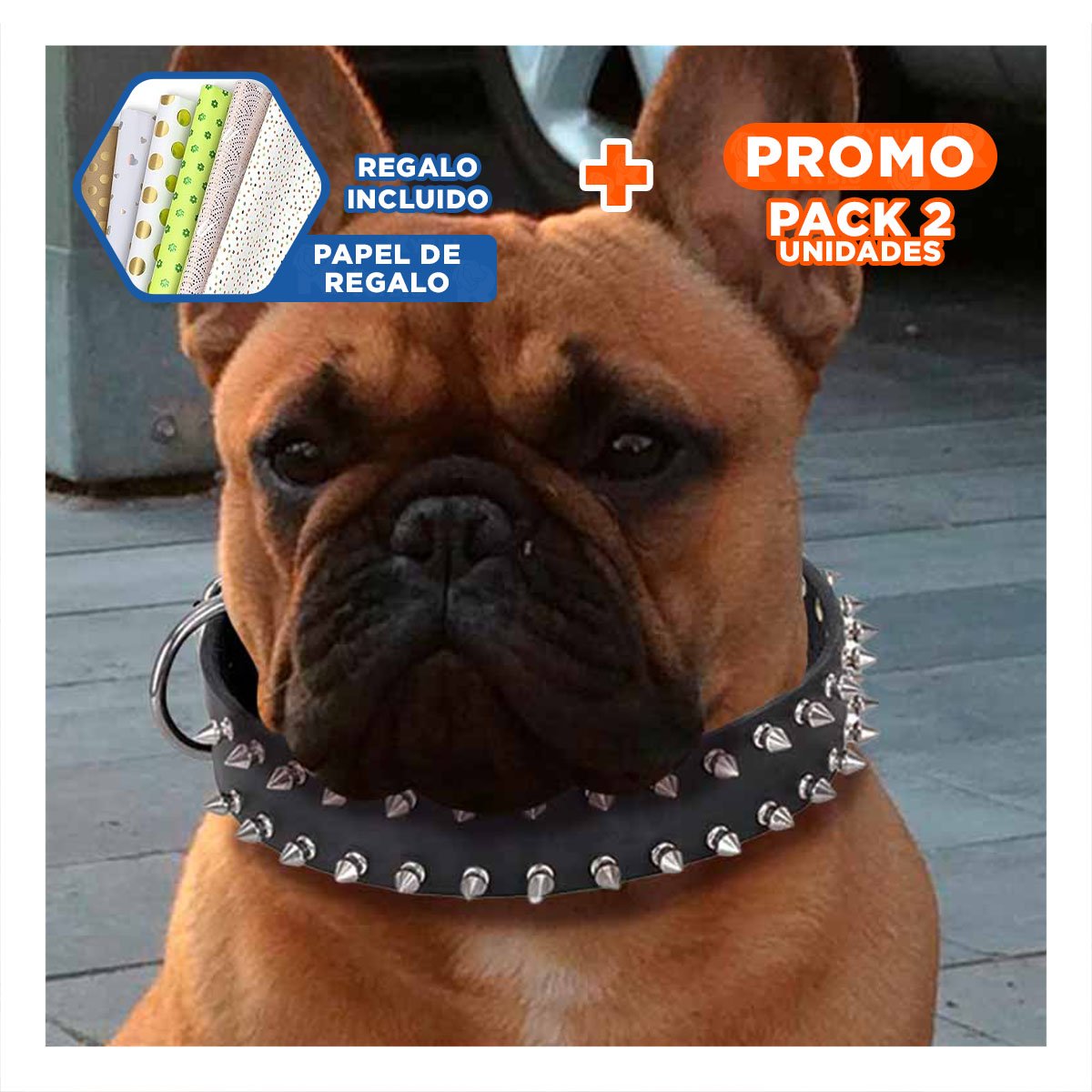 PACK2 COLLARIN NEGRO CON PUAS TALLA L SEGURO Y MODERNO PARA MASCOTAS GRANDES Y+PAPEL REGALO - 1