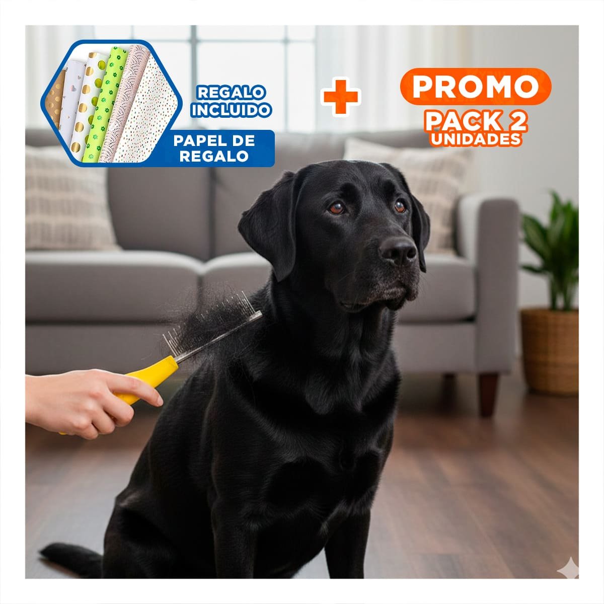 PACK2 UTENSILIO PORTATIL PARA PELO DE MASCOTAS CON MANGO AMARILLO Y+PAPEL REGALO - 1