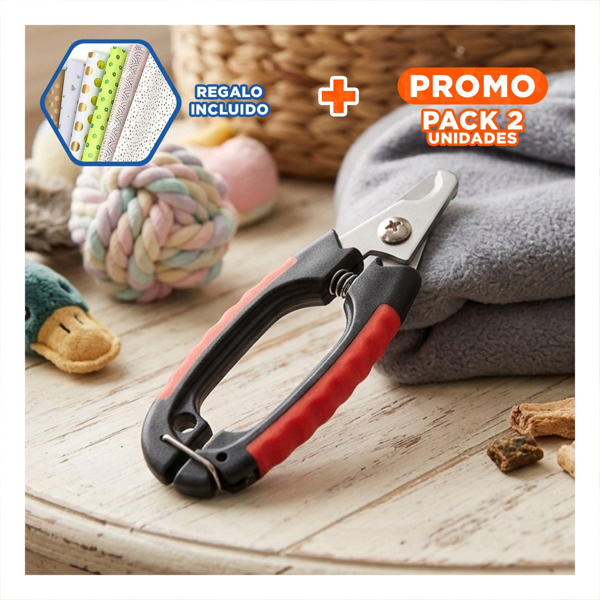 PACK2 CORTA UÑA PET ROJO GRANDE DE TACTO SUAVE PARA SUS MANOS Y+PAPEL REGALO - 1
