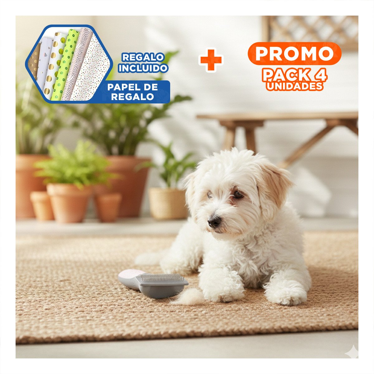PACK4 PEINE DE LIMPIEZA PARA MASCOTA ROSADO QUITA PELAJE FACIL Y+PAPEL REGALO - 1