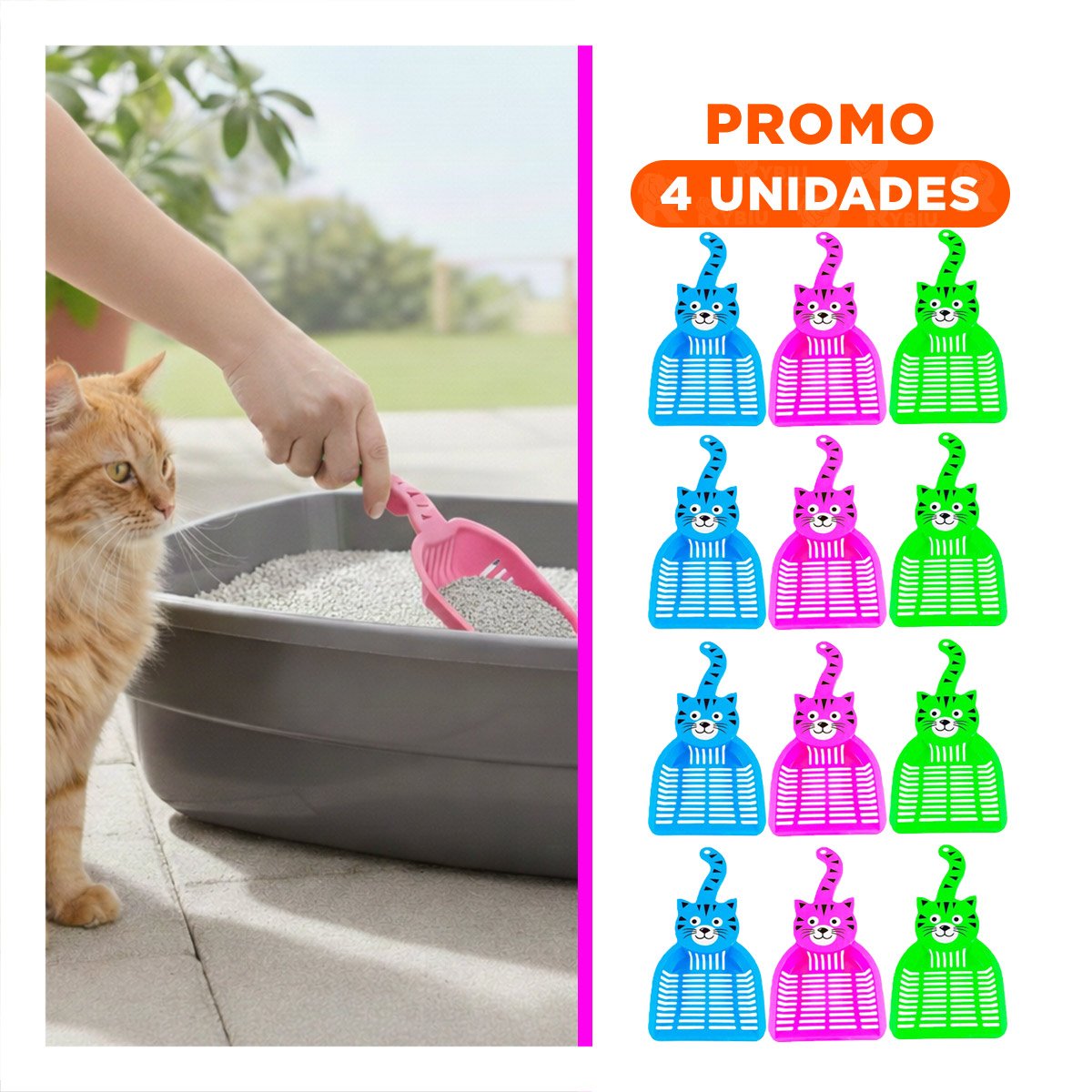 PACK4 PALA COMPACTA PARA ARENERO DE MASCOTA MULTICOLOR Y+REGALO STICKER - 1