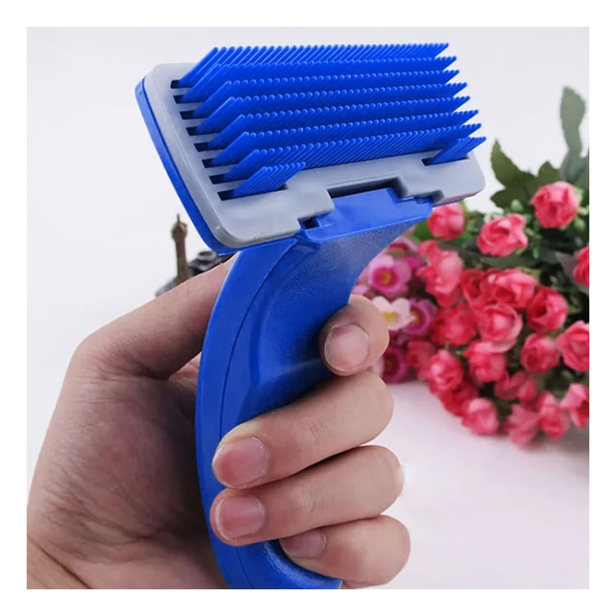 PACK12 DESENREDADOR PARA PELO DE MASCOTAS CON BOTON DE AUTOLIMPIEZA PLASTICO AZUL - 2