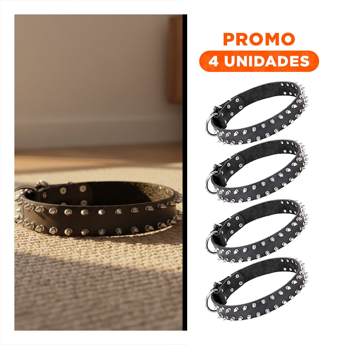 PACK4 COLLARIN NEGRO CON DETALLES EN PUAS TALLA XL COMODO Y DURABLE Y+REGALO STICKER - 1