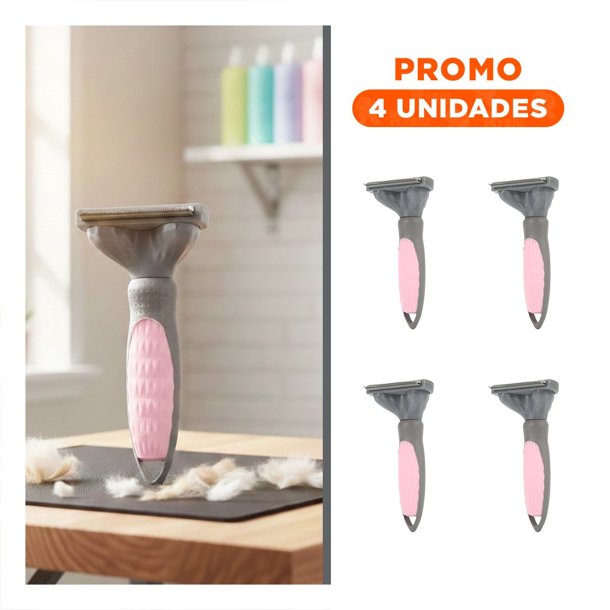 PACK4 PEINE ERGONOMICO PARA MASCOTA ROSADO REMOVEDOR DE PELAJE Y+REGALO STICKER - 1