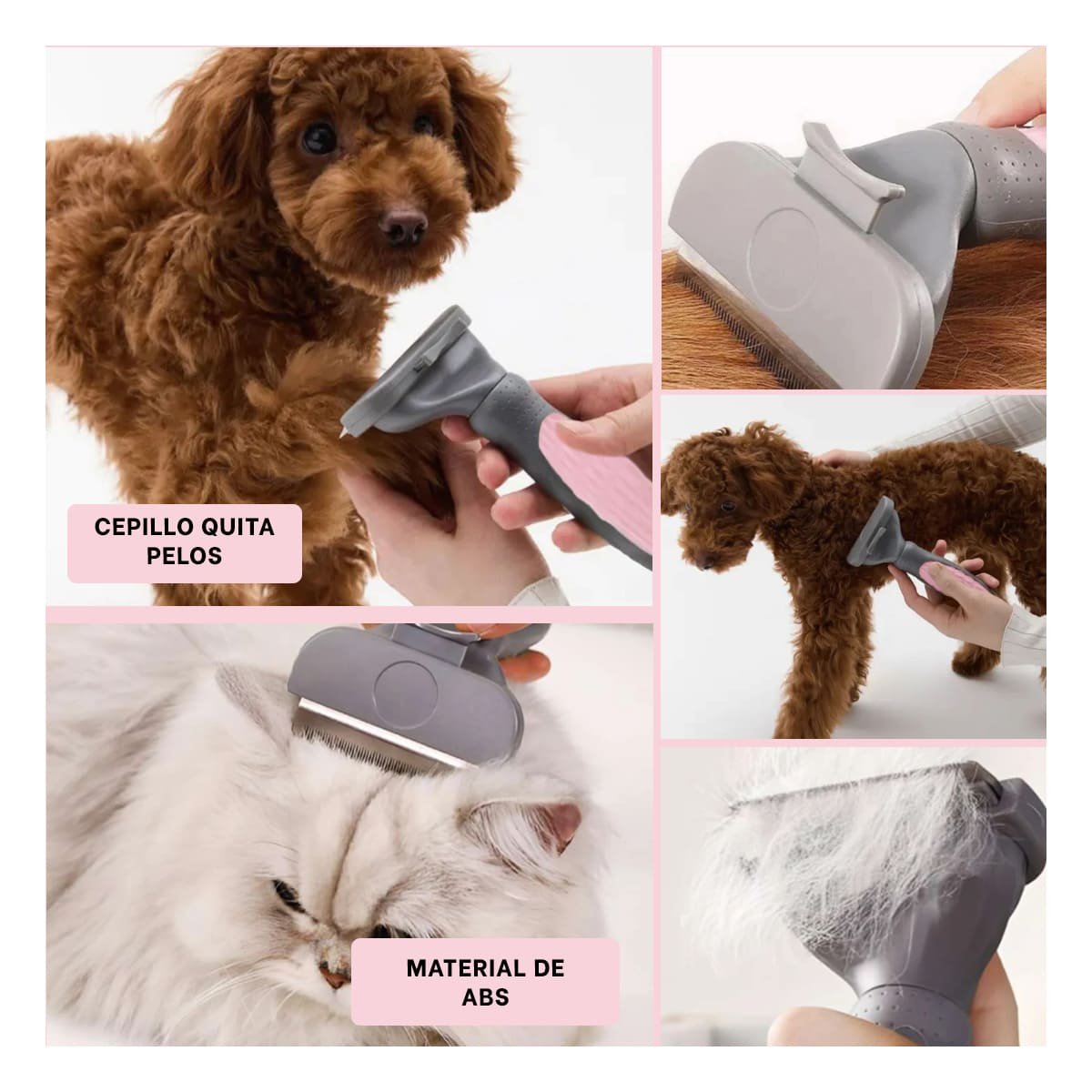 PACK4 PEINE ERGONOMICO PARA MASCOTA ROSADO REMOVEDOR DE PELAJE Y+REGALO STICKER - 2
