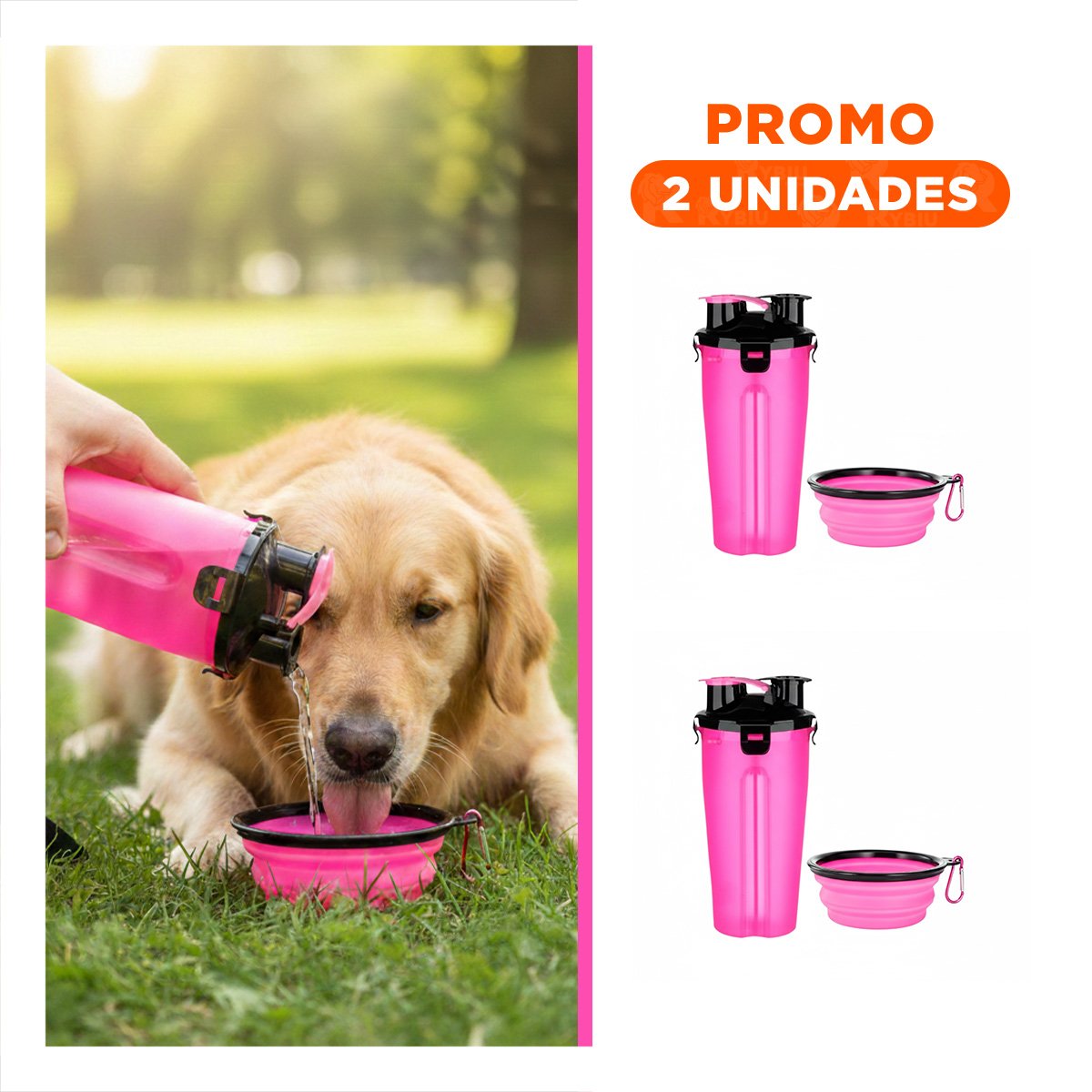 PACK2 RECIPIENTE DOBLE USO PARA MASCOTA CON PLATO ROSADO - 1