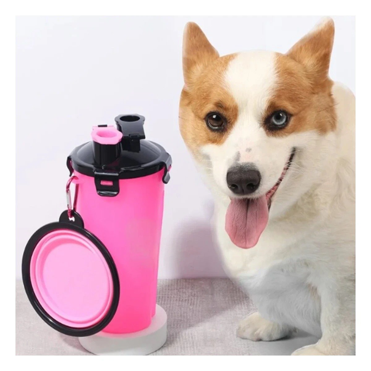 PACK2 RECIPIENTE DOBLE USO PARA MASCOTA CON PLATO ROSADO - 3