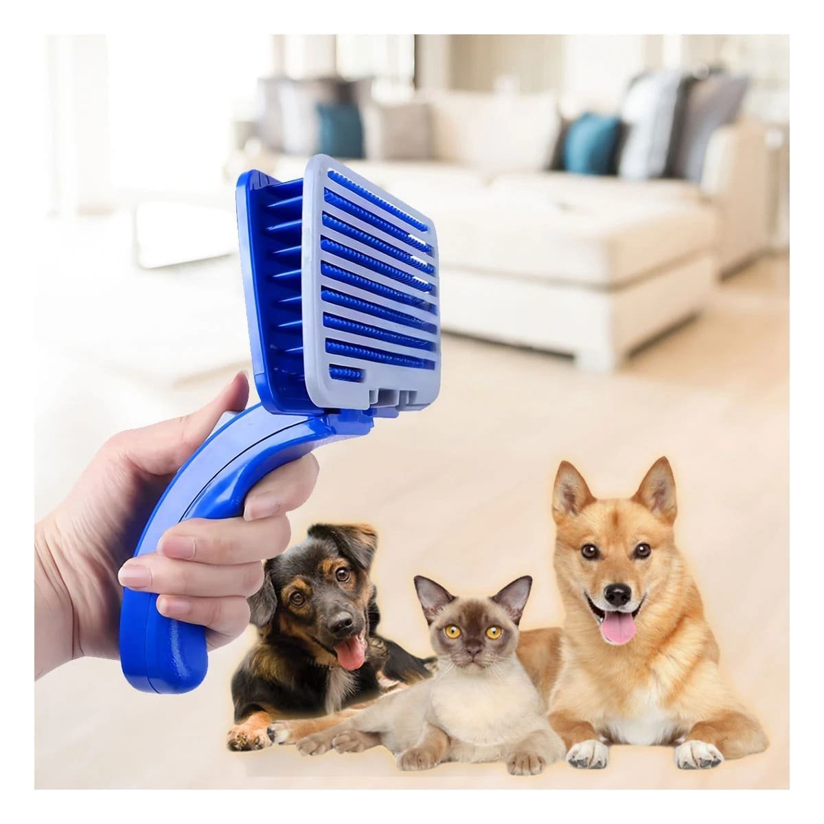 PACK6 PEINADOR DE CUIDADO PARA ANIMALES CON BOTON DE AUTOLIMPIEZA PLASTICO AZUL Y+PAPEL REGALO - 2