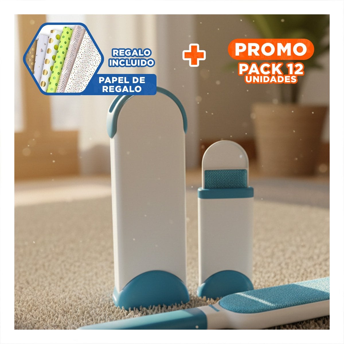 PACK12 PINCEL LIMPIA PELUSA CELESTE PRACTICO PARA ROPA Y CASA Y+PAPEL REGALO - 1