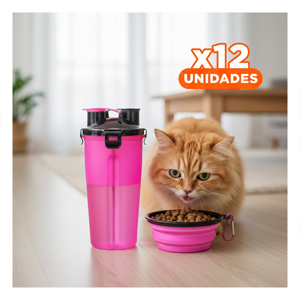 PACK12 PLATO DOBLE FUNCION PARA MASCOTA CON DEPOSITO ROSADO - 1