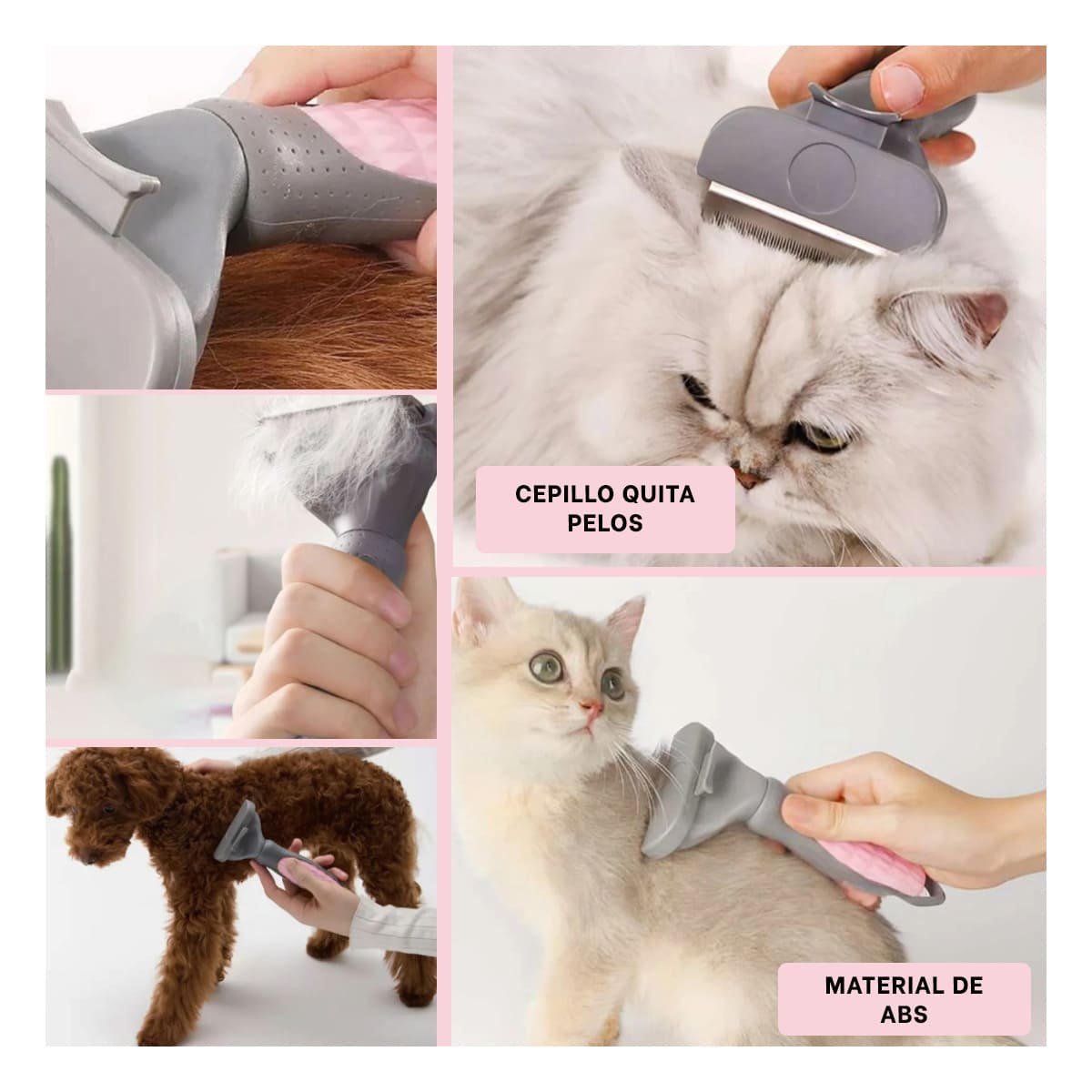 PACK2 HERRAMIENTA COMPACTA PARA MASCOTA ROSADO QUITA PELAJE Y+PAPEL REGALO - 3
