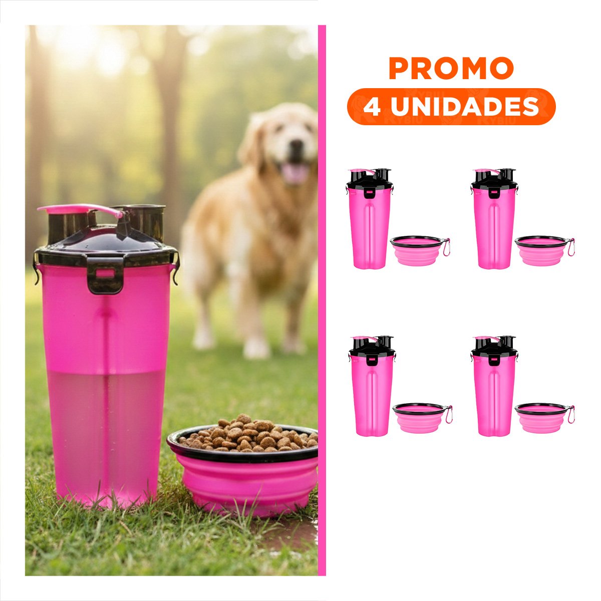 PACK4 CONTENEDOR DOBLE FUNCION CON BEBEDERO ROSADO Y+REGALO STICKER - 1