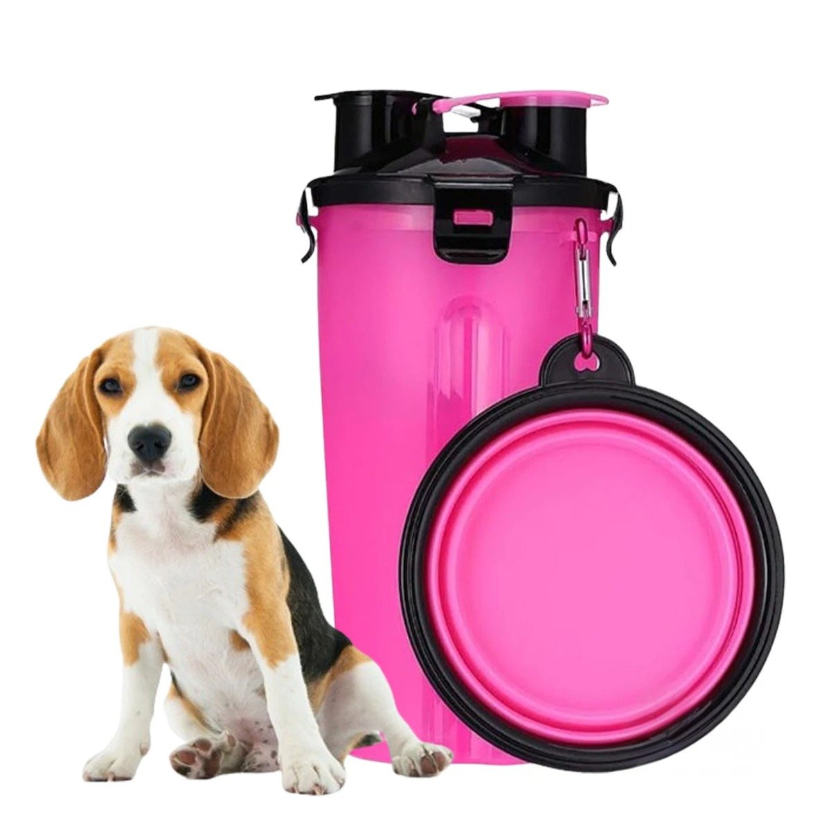 PACK2 RECIPIENTE PRACTICO CON PLATO PLEGABLE PARA MASCOTA ROSADO Y+REGALO STICKER - 2