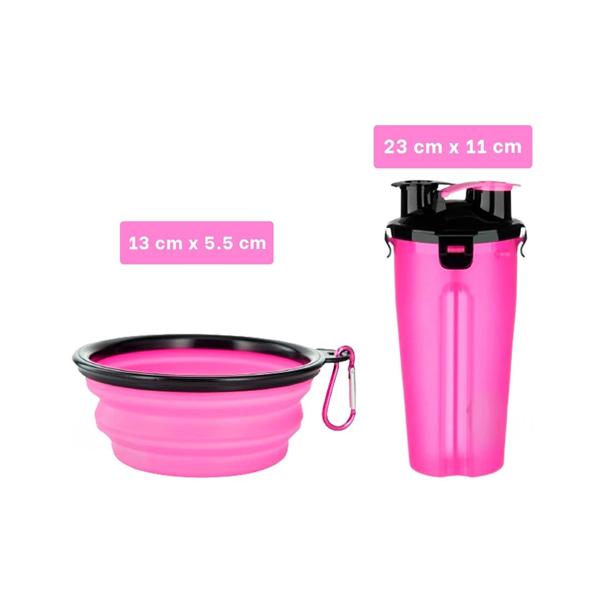 PACK2 RECIPIENTE PRACTICO CON PLATO PLEGABLE PARA MASCOTA ROSADO Y+REGALO STICKER - 4