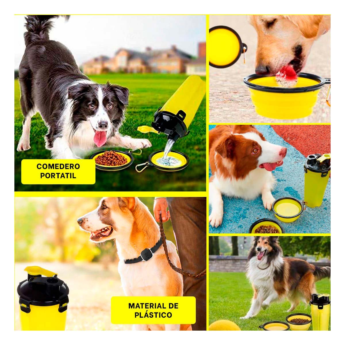 PACK4 CONTENEDOR CON PLATO PLEGABLE INTEGRADO PARA MASCOTA AMARILLO Y+REGALO STICKER - 2