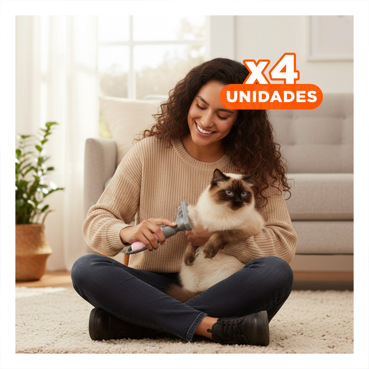 PACK4 PEINE REMOVEDOR DE PELOS PARA MASCOTA ROSADO COMODO Y RESISTENTE - 1