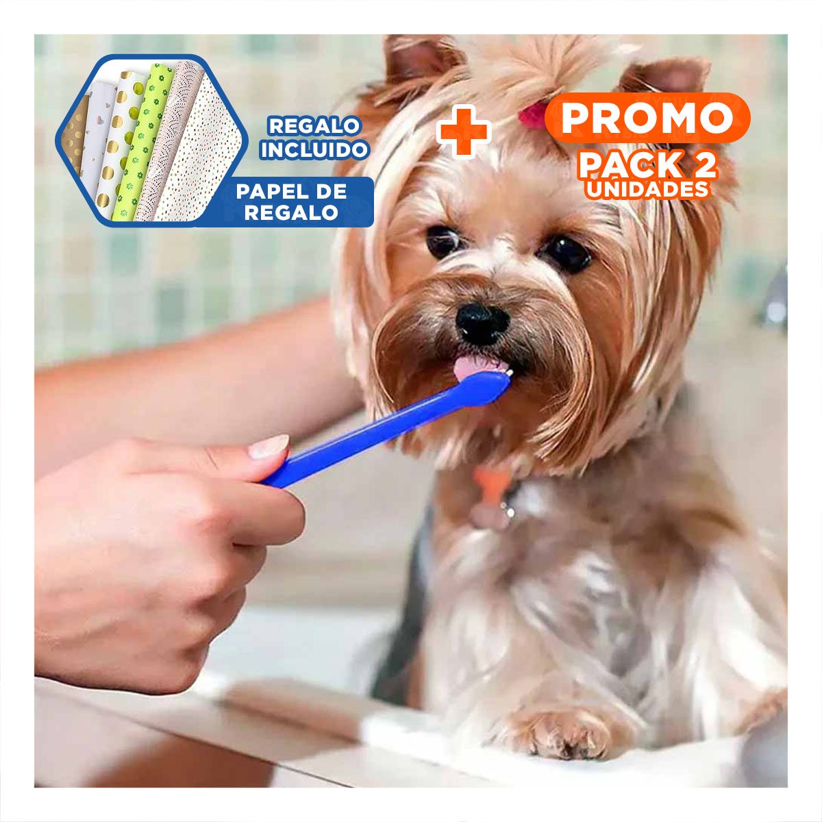 PACK2 ACCESORIO HIGIENE PARA PERROS 3 PIEZAS CUIDA BOCA Y DIENTES Y+PAPEL REGALO - 1