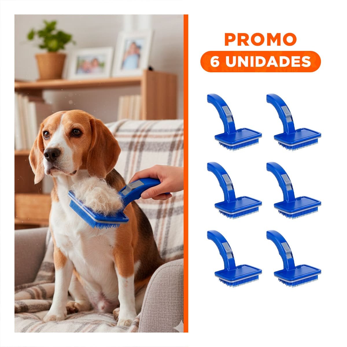 PACK6 PEINADOR MULTIFUNCION PARA MASCOTAS CON BOTON DE AUTOLIMPIEZA PLASTICO AZUL - 1
