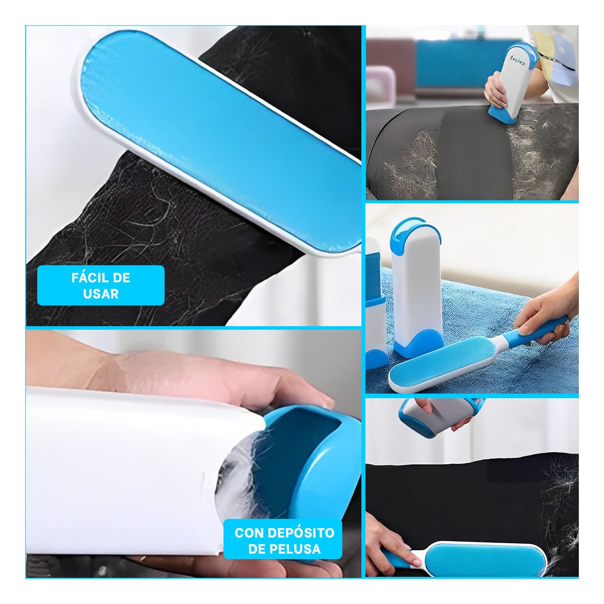 UTENSILIO ELIMINADOR DE PELUSA CELESTE FACIL DE USAR EN CASA Y ROPA Y+POST IT - 5