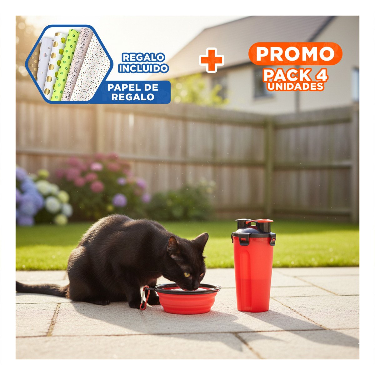 PACK4 TAZON COMPACTO DE VIAJE PARA MASCOTA ROJO Y+PAPEL REGALO - 1
