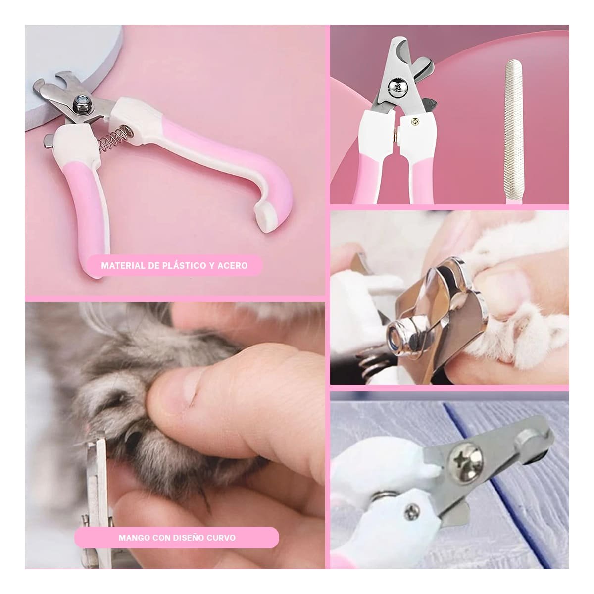 PACK6 HERRAMIENTA DE GROOMING CON TOPE ROSADO GRANDE PARA MAS SEGURIDAD Y+PAPEL REGALO - 3