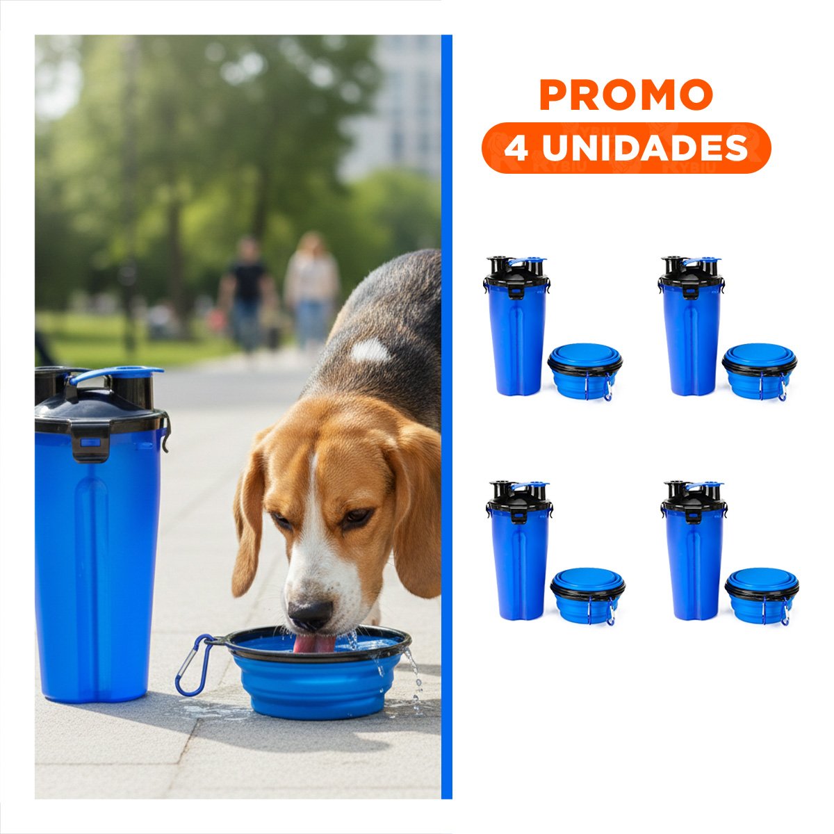PACK4 CONTENEDOR DOBLE FUNCION CON BEBEDERO AZUL Y+REGALO STICKER - 1