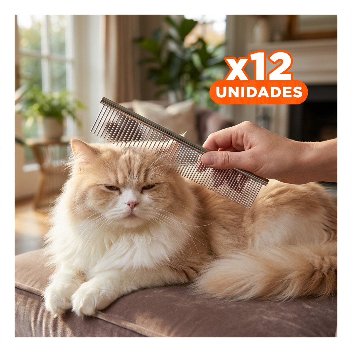 PACK12 UTENSILIO DE ACERO PARA DESENREDAR PELO DE MASCOTA PLATEADO - 1