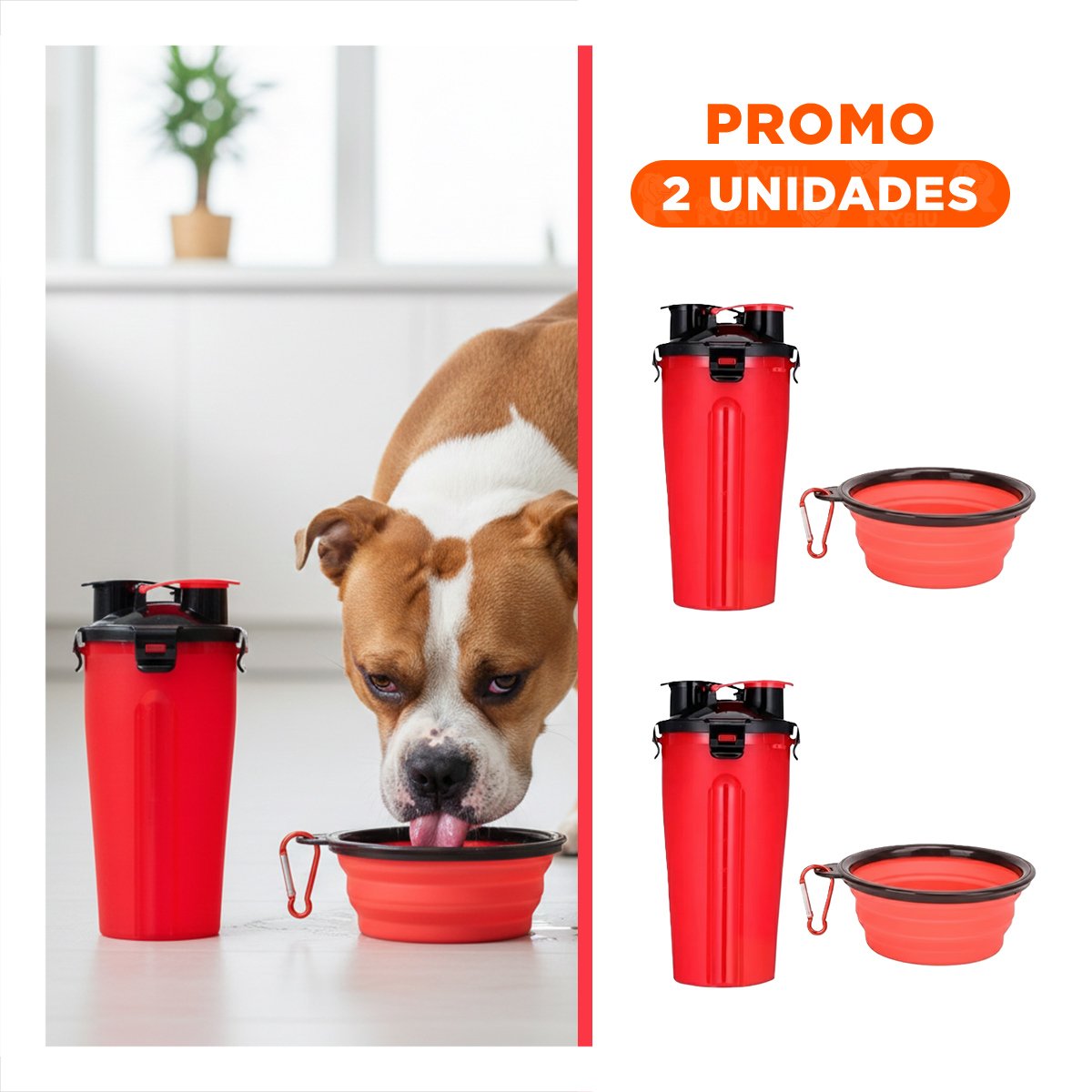 PACK2 SET DE VIAJE PARA MASCOTA CON SISTEMA PORTATIL ROJO - 1