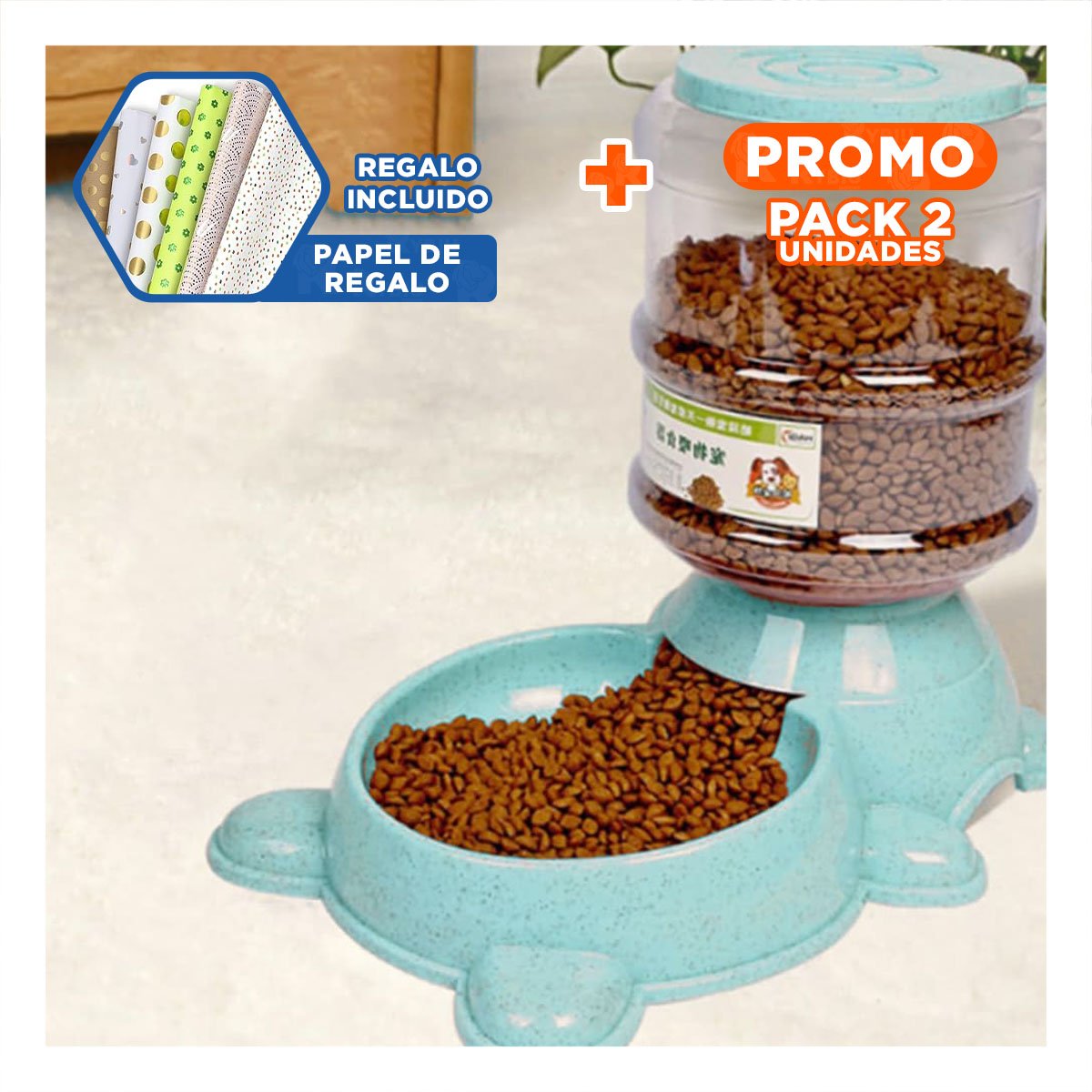 PACK2 FUENTE CIRCULAR CON BIDON VERDE, AGUA LIMPIA Y FRESCA Y+PAPEL REGALO - 1