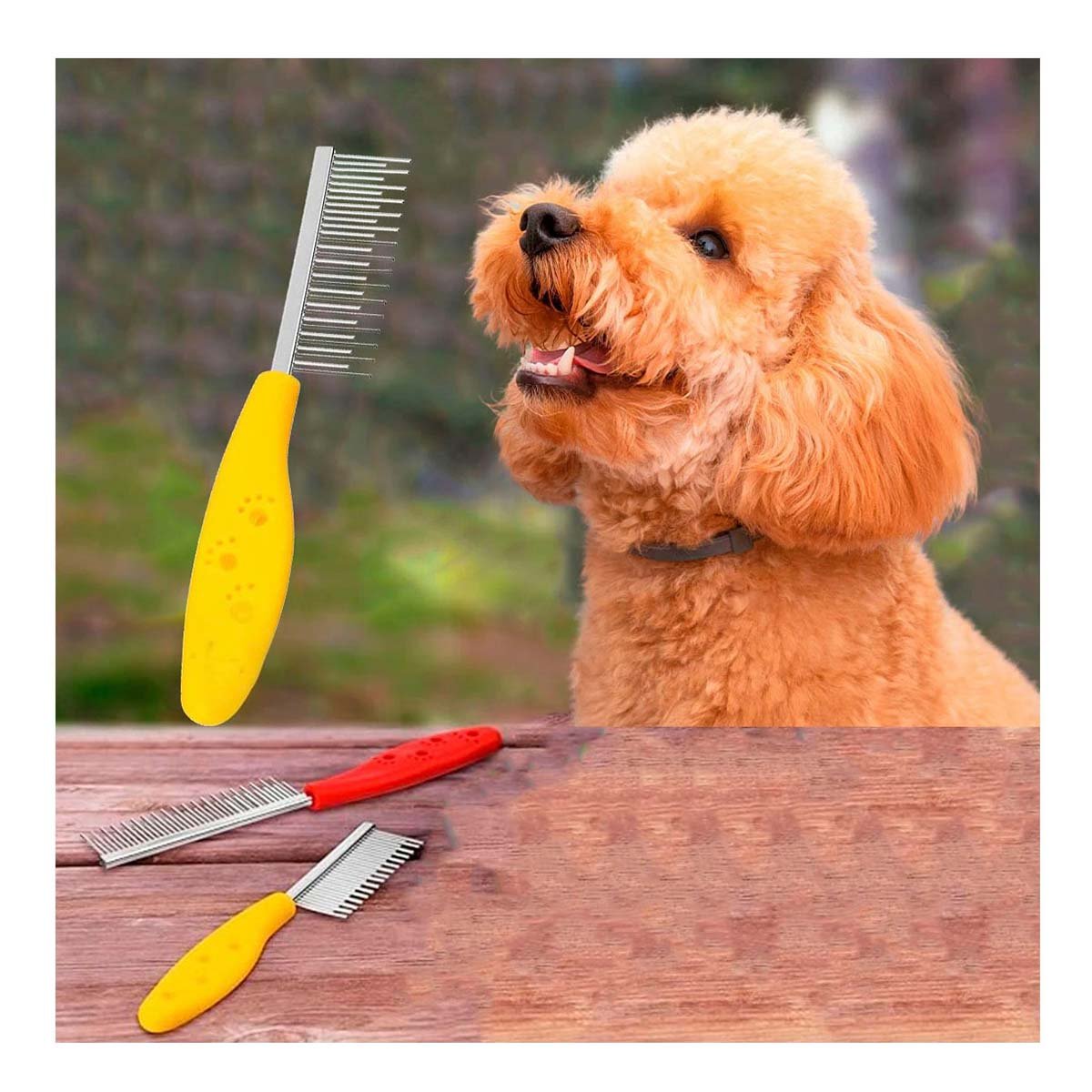 PACK4 UTENSILIO SUAVE PARA PELO CON MANGO Y DIENTES DE DOS TAMANOS AMARILLO - 3