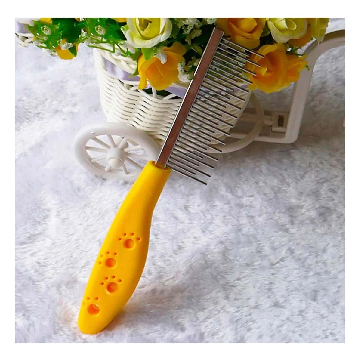 PACK4 UTENSILIO SUAVE PARA PELO CON MANGO Y DIENTES DE DOS TAMANOS AMARILLO - 5