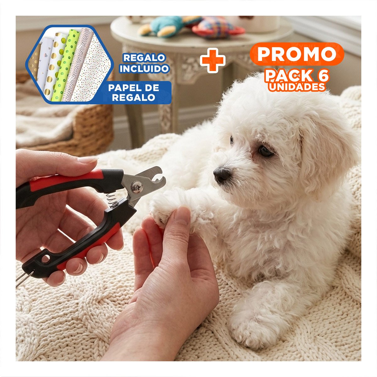 PACK6 HERRAMIENTA DE GROOMING CON TOPE ROJO GRANDE PARA MAS SEGURIDAD Y+PAPEL REGALO - 1
