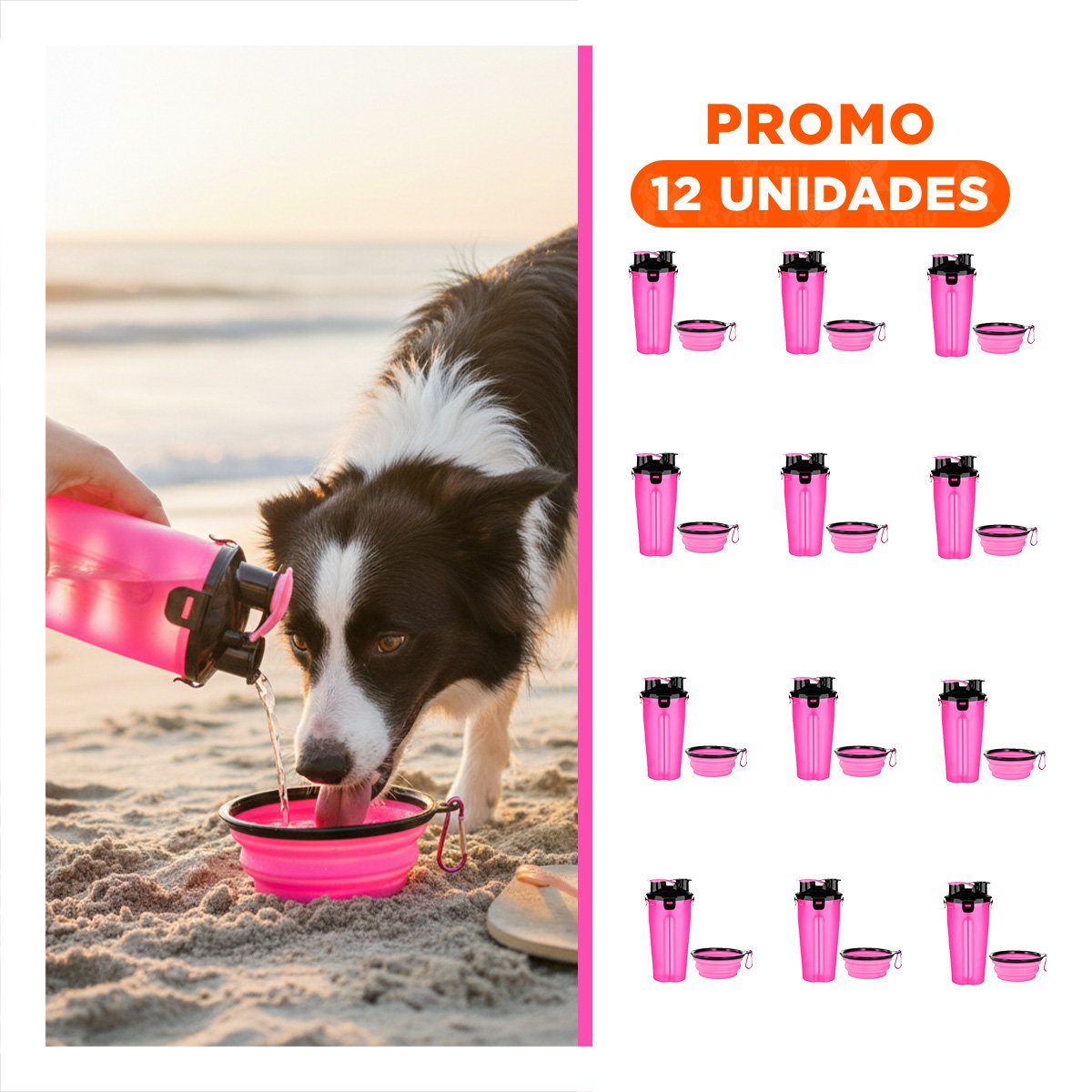 PACK12 PLATO DE VIAJE PARA MASCOTA CON SISTEMA 2 EN 1 ROSADO Y+REGALO STICKER - 1