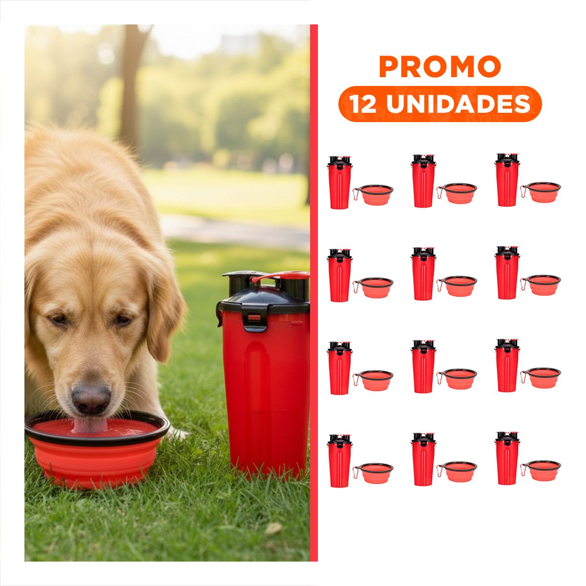 PACK12 BEBEDERO PORTATIL CON SISTEMA PLEGABLE PARA AGUA Y COMIDA DE MASCOTA Y+REGALO STICKER - 1
