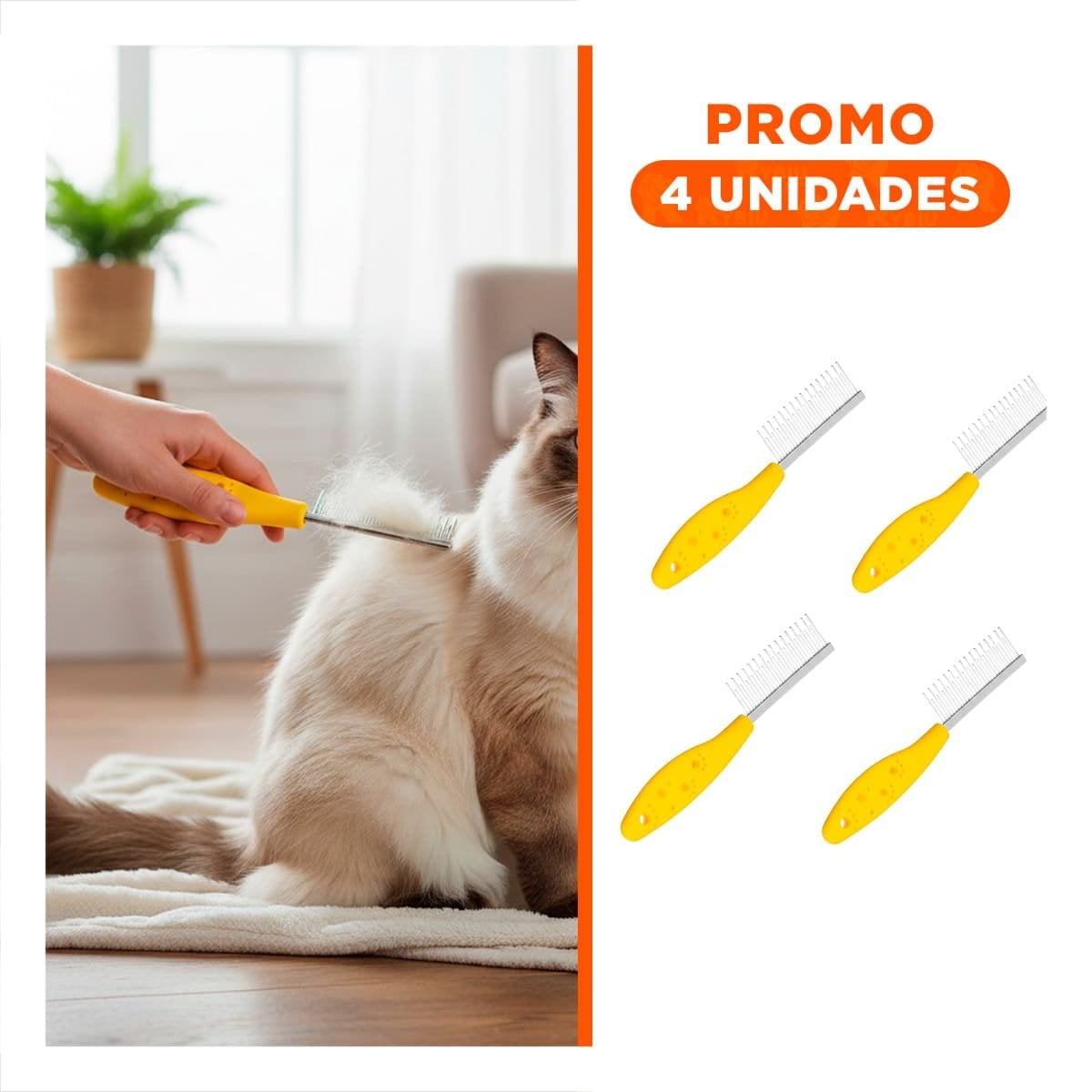 PACK4 PEINE DE PELO COMPACTO PARA MASCOTAS CON MANGO AMARILLO Y+REGALO STICKER - 1