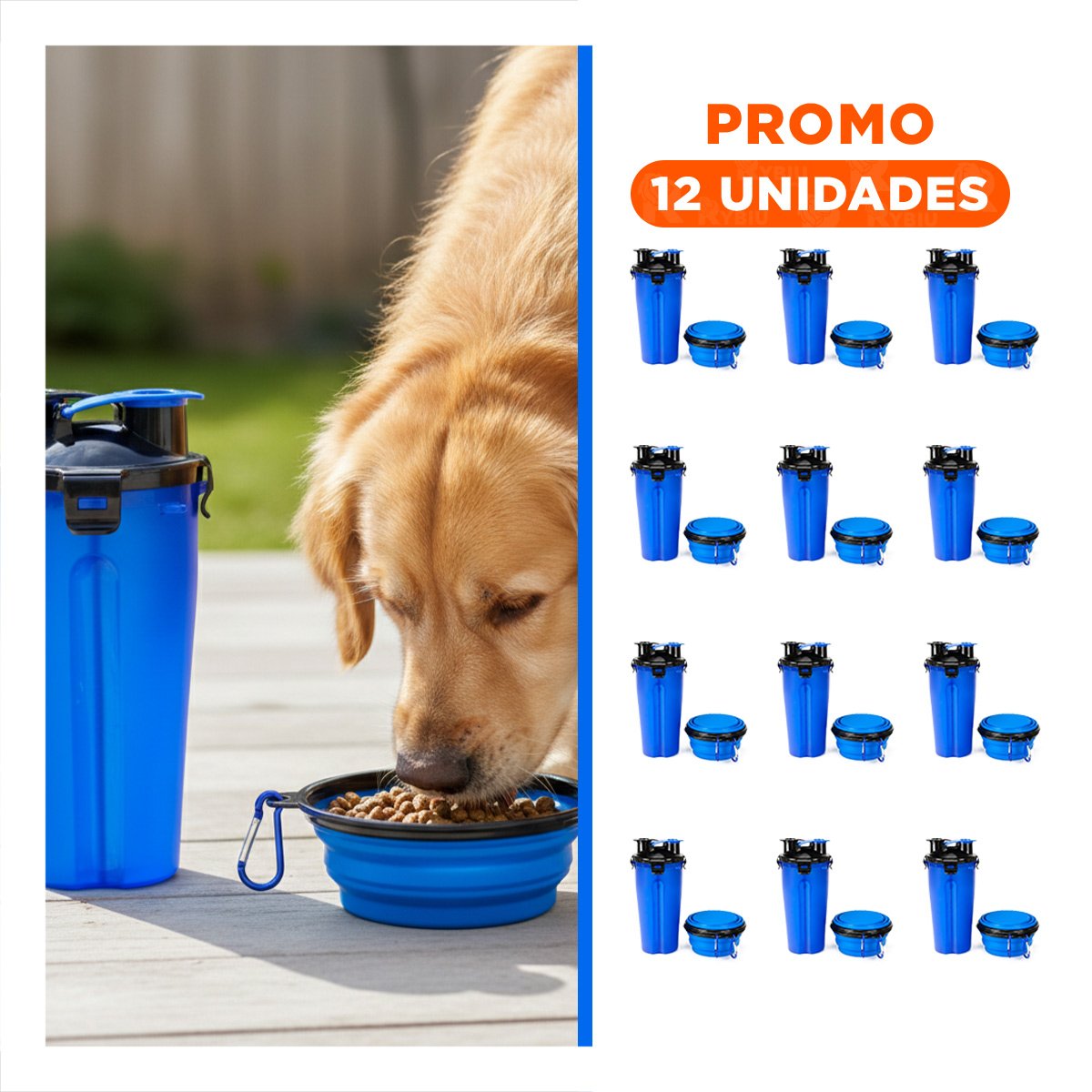 PACK12 PLATO DE VIAJE PARA MASCOTA CON SISTEMA 2 EN 1 AZUL Y+REGALO STICKER - 1
