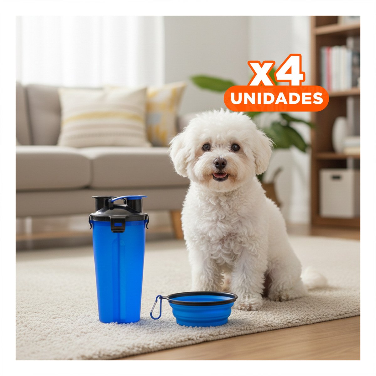 PACK4 CONTENEDOR PORTATIL PARA AGUA Y COMIDA DE MASCOTA AZUL - 1