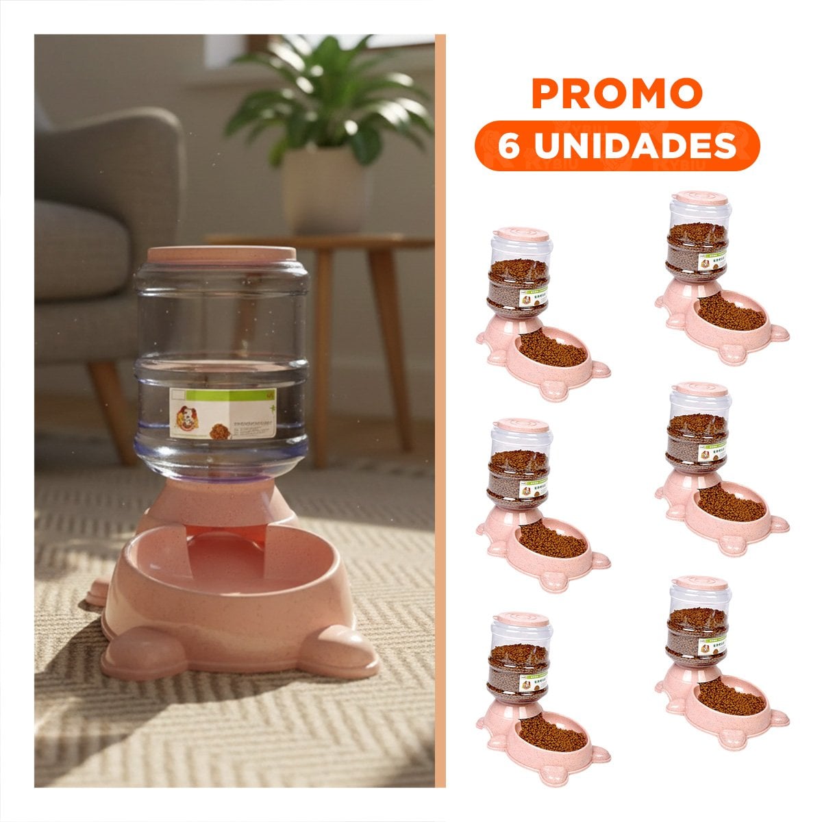PACK6 UTENSILIO ELEVADO CON BIDON ROSADO, FACIL Y PRACTICO - 1