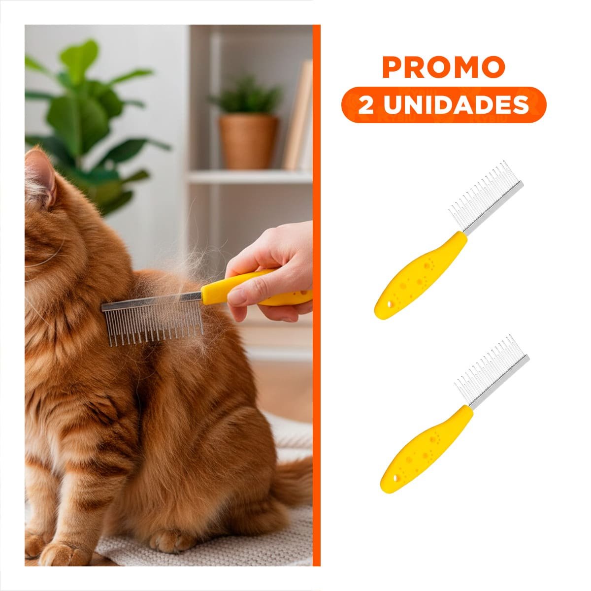 PACK2 UTENSILIO COMPACTO PARA MASCOTAS CON MANGO Y DIENTES DE DOS TAMANOS AMARILLO - 1