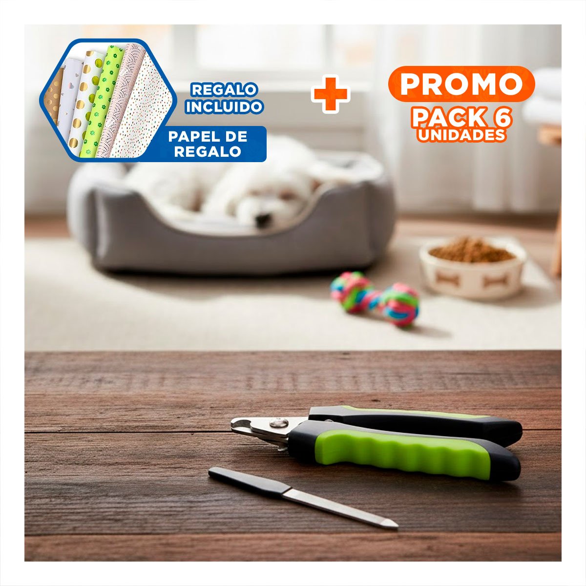 PACK6 HERRAMIENTA DE GROOMING CON TOPE VERDE CON LIMA PARA MAS SEGURIDAD Y+PAPEL REGALO - 1
