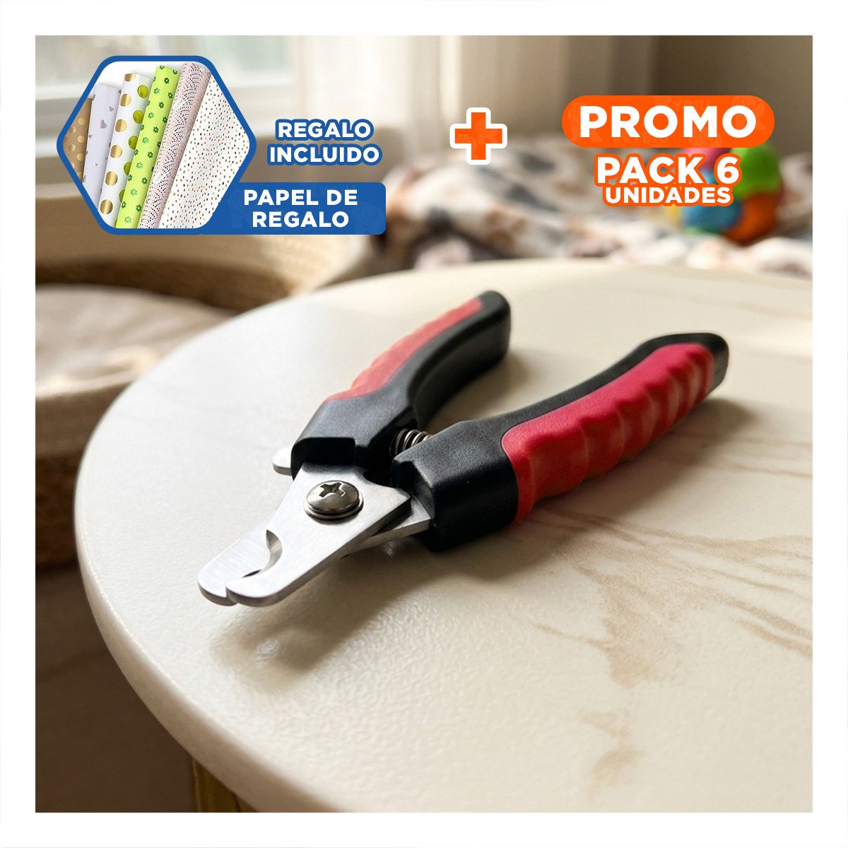 PACK6 HERRAMIENTA DE GROOMING CON TOPE ROJO CHICO PARA MAS SEGURIDAD Y+PAPEL REGALO - 1