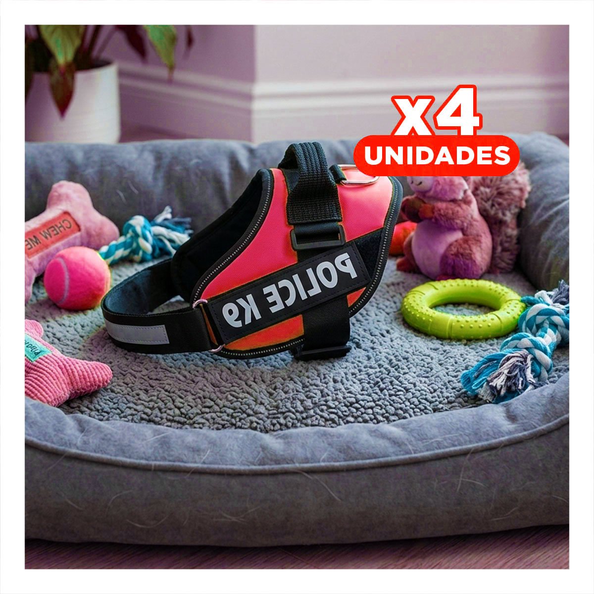 PACK4 CINTURON AJUSTABLE SERVICE DOG TALLA XXL ROJO PARA PASEO - 1