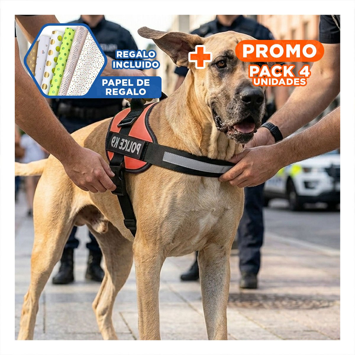 PACK4 CORREA DE TRABAJO SERVICE DOG TALLA XXL ROJO PARA PERRO FUERTE Y+PAPEL REGALO - 1