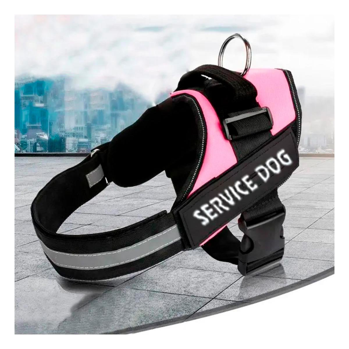 PACK4 CORREA DE TRABAJO SERVICE DOG TALLA XL ROSADO PARA PERRO FUERTE Y+PAPEL REGALO - 5