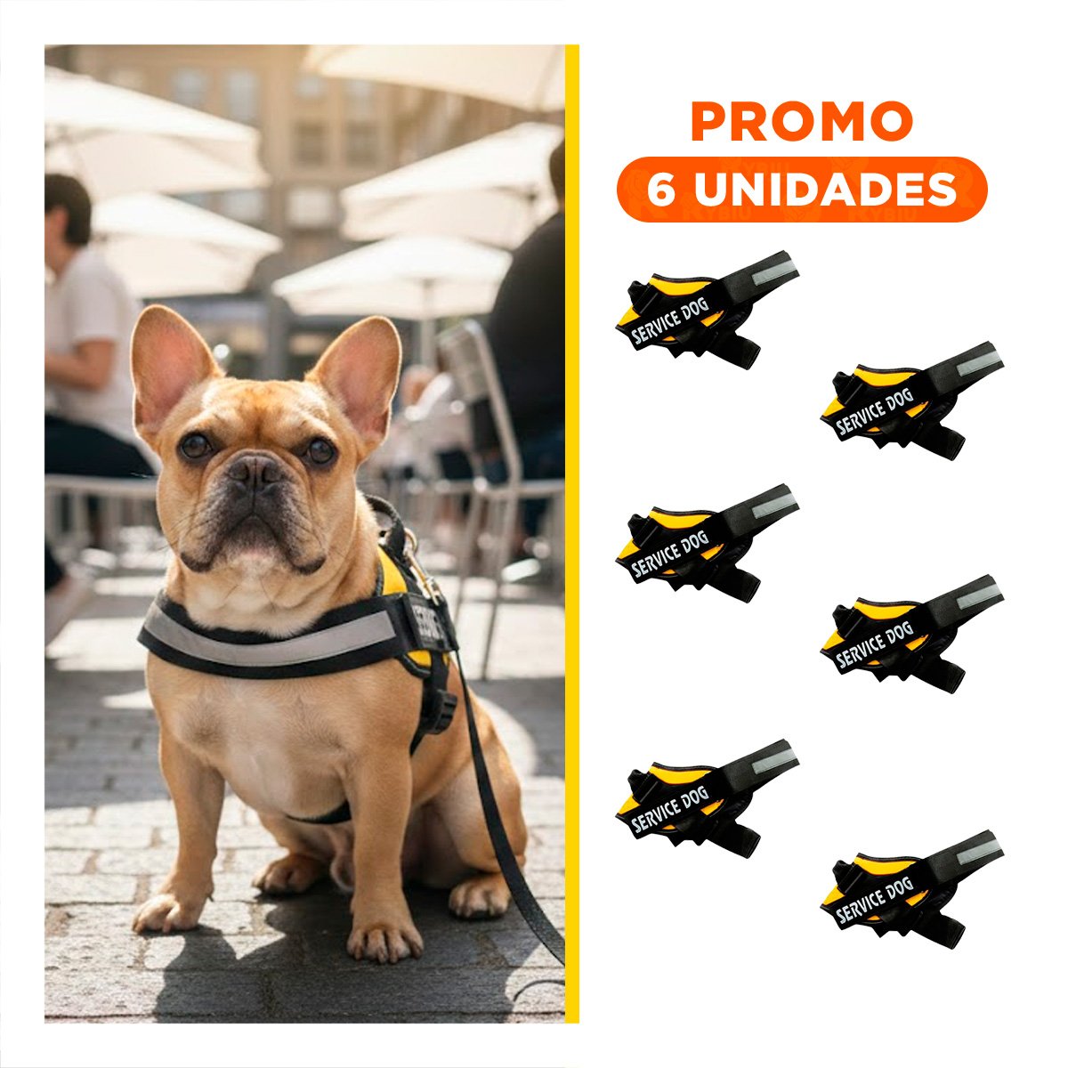 PACK6 CORREA PECHERA SERVICE DOG TALLA S AMARILLO FACIL USO - 1