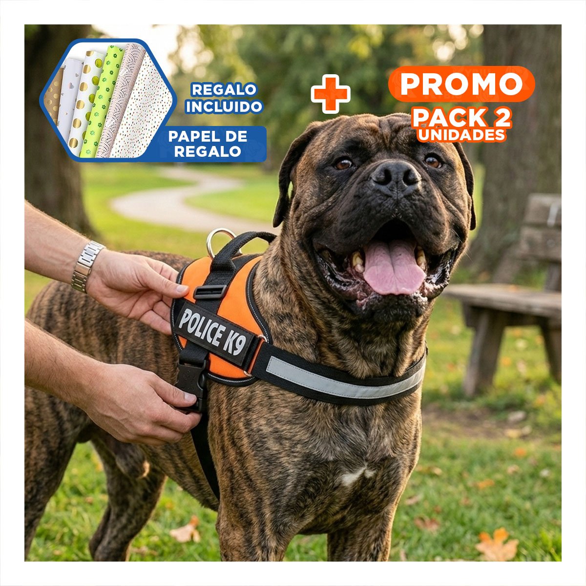 PACK2 CHALECO CANINO SERVICE DOG TALLA XXL ANARANJADO PARA APOYO Y+PAPEL REGALO - 1
